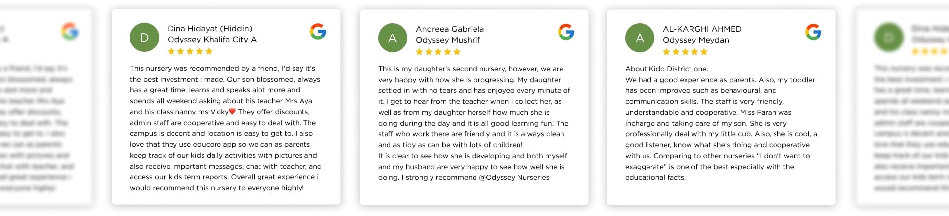 A group of different reviews on a screen.