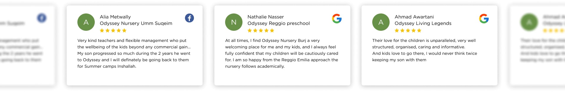 Four different types of reviews are shown on a white background.